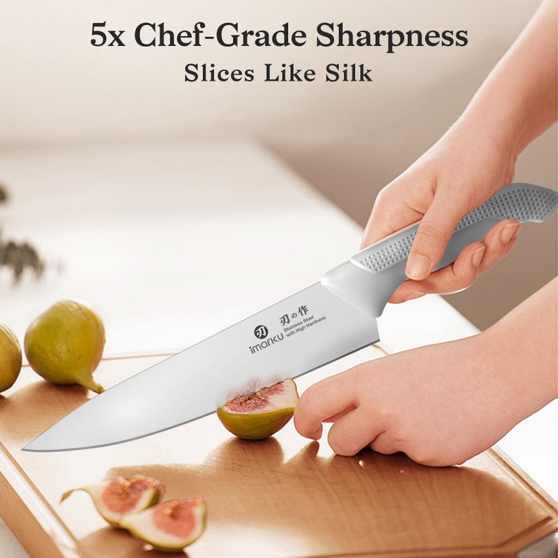 imarku Kitchen Knife Set, Japanese Knives Set for Kitchen, Stainless Steel Knife Set with Block, Kitchen Gadgets, White, Anti-Slip Handle, Dishwasher Safe, Gift for Women - Image 4