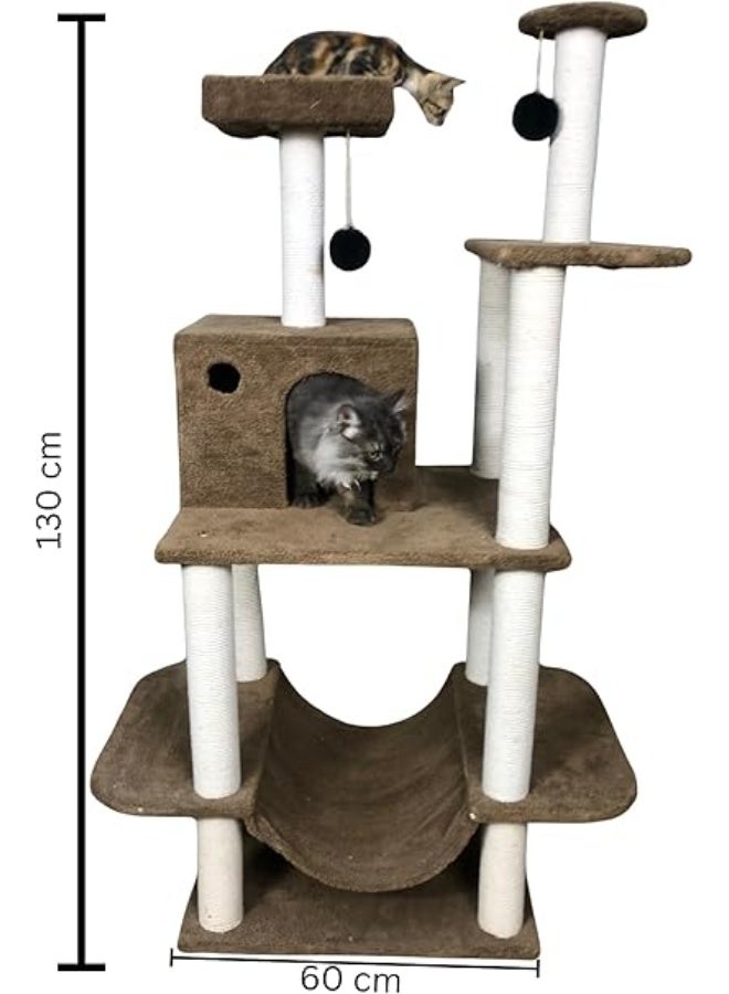 عمود خدش للقطط من Pets House & Care بحبل سيزال وكرة لعب معلقة – برج نشاط طويل للقطط البالغة بقاعدة مغطاة بالسجاد، متين وسهل التركيب - Image 2