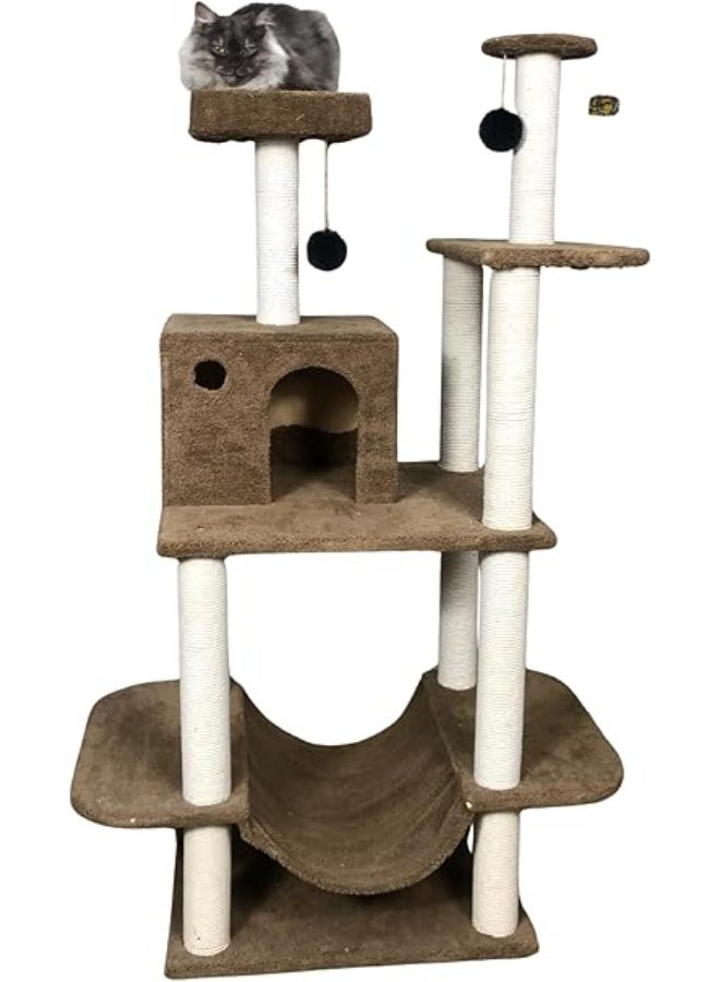 عمود خدش للقطط من Pets House & Care بحبل سيزال وكرة لعب معلقة – برج نشاط طويل للقطط البالغة بقاعدة مغطاة بالسجاد، متين وسهل التركيب - Image 3