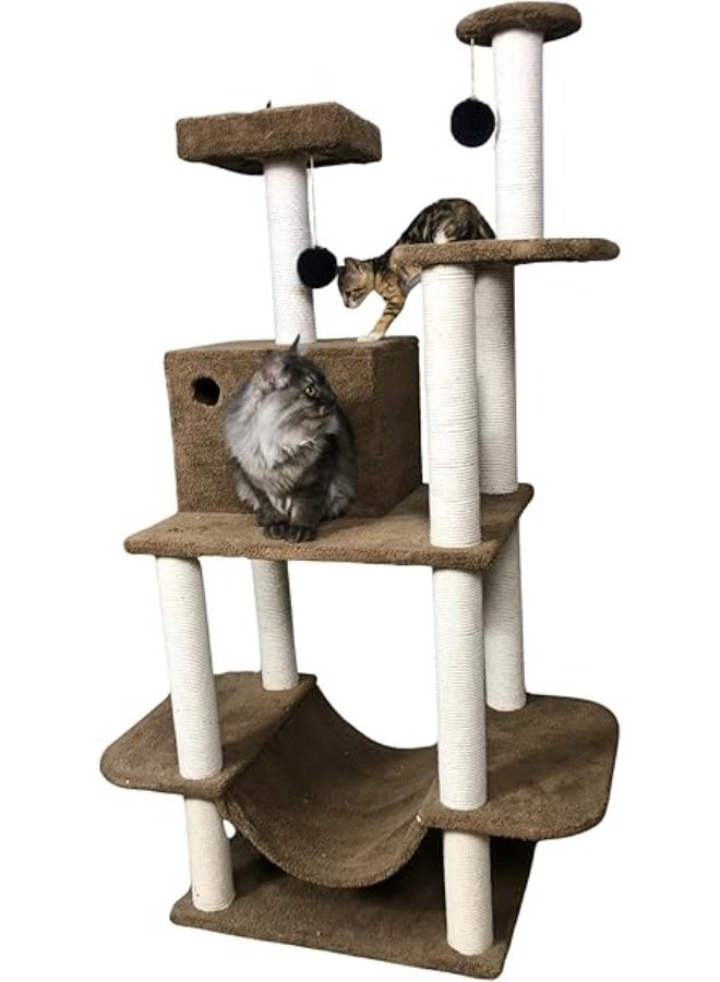 عمود خدش للقطط من Pets House & Care بحبل سيزال وكرة لعب معلقة – برج نشاط طويل للقطط البالغة بقاعدة مغطاة بالسجاد، متين وسهل التركيب - Image 4