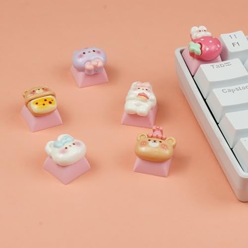 Wonhibo 6 PCS Cute Keycaps for Cherry MX Keyboards - Bear Bunny Cat OEM Profile ESC Key Replacement, Mechanical Keyboard Decoration for Women Girls - Image 3
