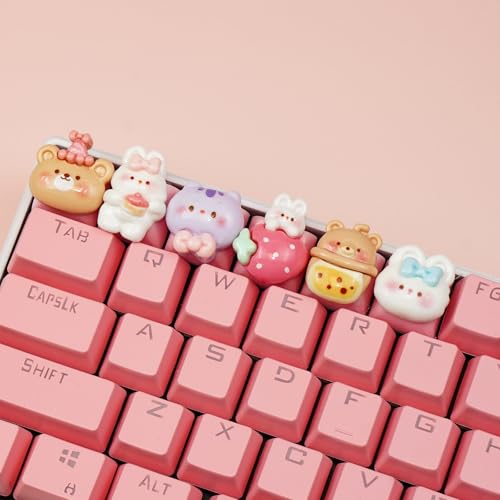 Wonhibo 6 PCS Cute Keycaps for Cherry MX Keyboards - Bear Bunny Cat OEM Profile ESC Key Replacement, Mechanical Keyboard Decoration for Women Girls - Image 1