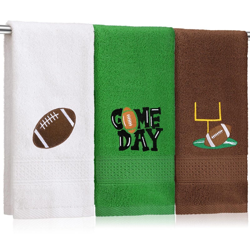 SmoothNovelty 3 Pcs Football Hand Towels for Bathroom Embroidered Bathroom Towels Farmhouse Decorative 13.78 x 29.53 Inch Absorbent Soft Cotton for Kitchen Dish Fast Drying Decor - Image 1