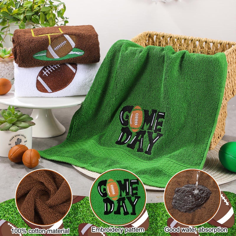 SmoothNovelty 3 Pcs Football Hand Towels for Bathroom Embroidered Bathroom Towels Farmhouse Decorative 13.78 x 29.53 Inch Absorbent Soft Cotton for Kitchen Dish Fast Drying Decor - Image 2