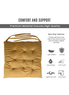Rest Pack Of 4 Velvet Soft Chair Pad With Seat Ties Suitable For Garden , Kitchen And Office Chairs Indoor And Outdoor Khaki 40X40Cm  - Image 4