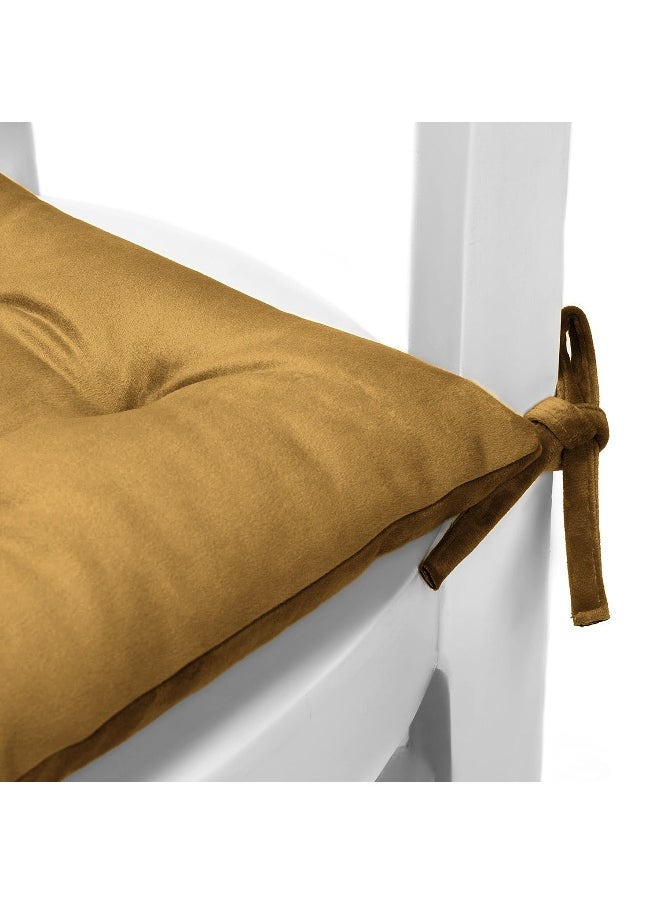 Rest Pack Of 4 Velvet Soft Chair Pad With Seat Ties Suitable For Garden , Kitchen And Office Chairs Indoor And Outdoor Khaki 40X40Cm  - Image 3