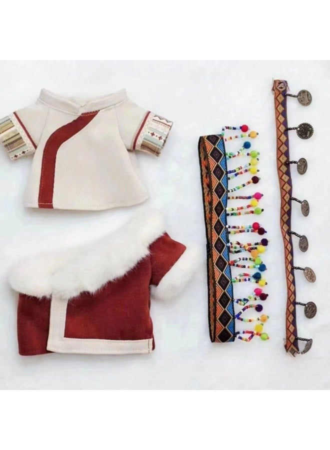 general 20cm cotton doll baby clothes Tibetan clothes ethnic suit 20cm baby clothes outerwear + lining + headdress + waist chain - Image 1