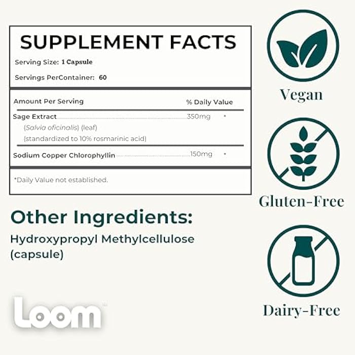 Loom Body Odor & Sweat Support Supplement – Sage Extract & Chlorophyll – Natural Internal Deodorant & Perspiration Aid (60 Vegan Capsules) - Image 2