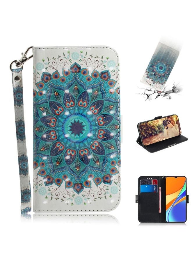 HuHa Case Cover For Xiaomi Redmi 9C 3D Colored Drawing Horizontal Flip Leather Case with Holder & Card Slots & Wallet & Lanyard Peacock Wreath 
