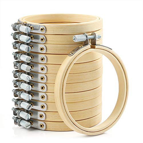 Pllieay 12 Pieces 3 Inch Embroidery Hoops Bamboo Circle Cross Stitch Hoop Ring for Embroidery, Art Craft Handy Sewing and Decoration - Image 1