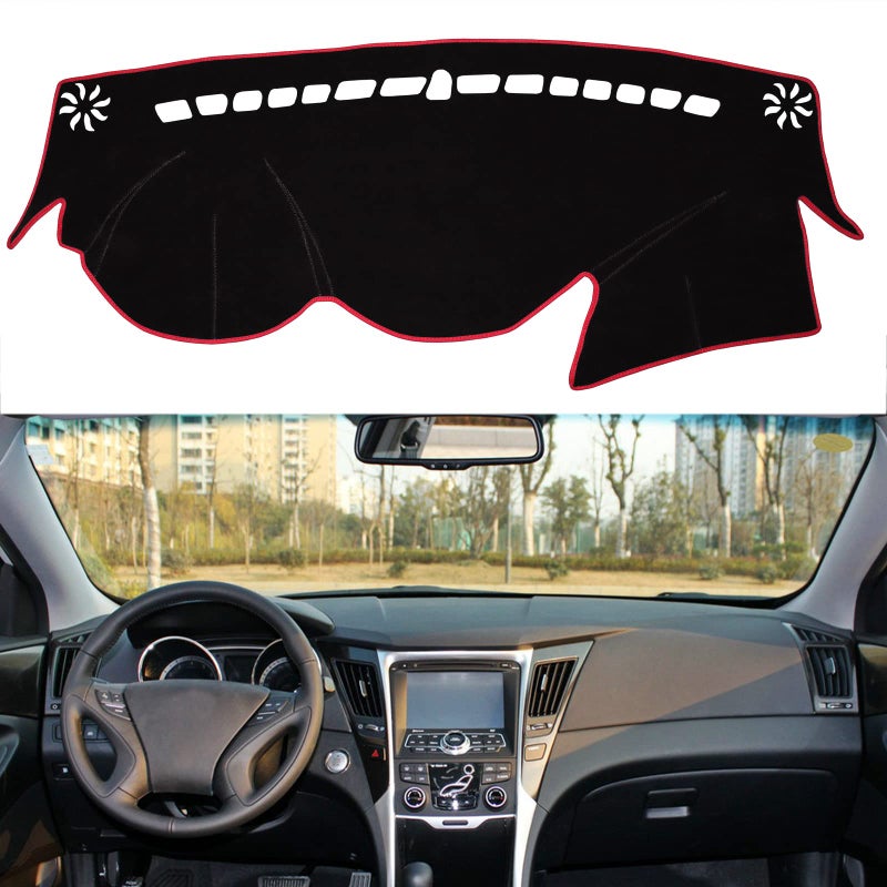 SENSHINE for Hyundai Sonata 2011 2012 2013 2014 Dashboard Cover Center Console Cover Dash Mat Carpet Protector Sunshield Cover Custom Fit Red Trim