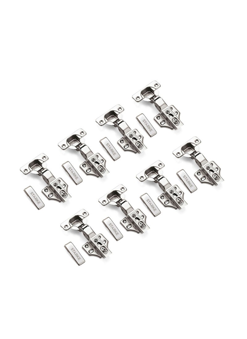 Pack of 8 Half Over Lay Soft Close Fast Mounted 1 Section Force Buffering Hinge - Silver, 105 Degree Opening Angle, 14-22 mm Application, Protective Cover & Screws included. - pzsku/Z007BA217264FF2E5E498Z/45/_/1708409880/41d22d5f-7105-4ba4-9f5f-a012215b62f4