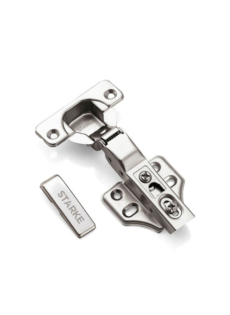 STARKE Pack of 8 Half Over Lay Soft Close Fast Mounted 1 Section Force Buffering Hinge - Silver, 105 Degree Opening Angle, 14-22 mm Application, Protective Cover & Screws included. - Image 2