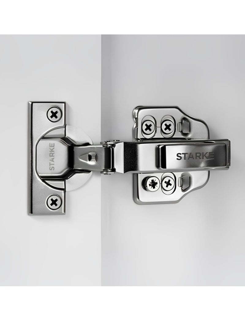 STARKE Pack of 8 Half Over Lay Soft Close Fast Mounted 1 Section Force Buffering Hinge - Silver, 105 Degree Opening Angle, 14-22 mm Application, Protective Cover & Screws included. - Image 3
