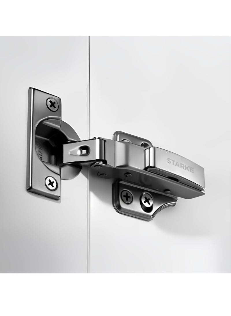 STARKE Pack of 8 Half Over Lay Soft Close Fast Mounted 1 Section Force Buffering Hinge - Silver, 105 Degree Opening Angle, 14-22 mm Application, Protective Cover & Screws included. - Image 4
