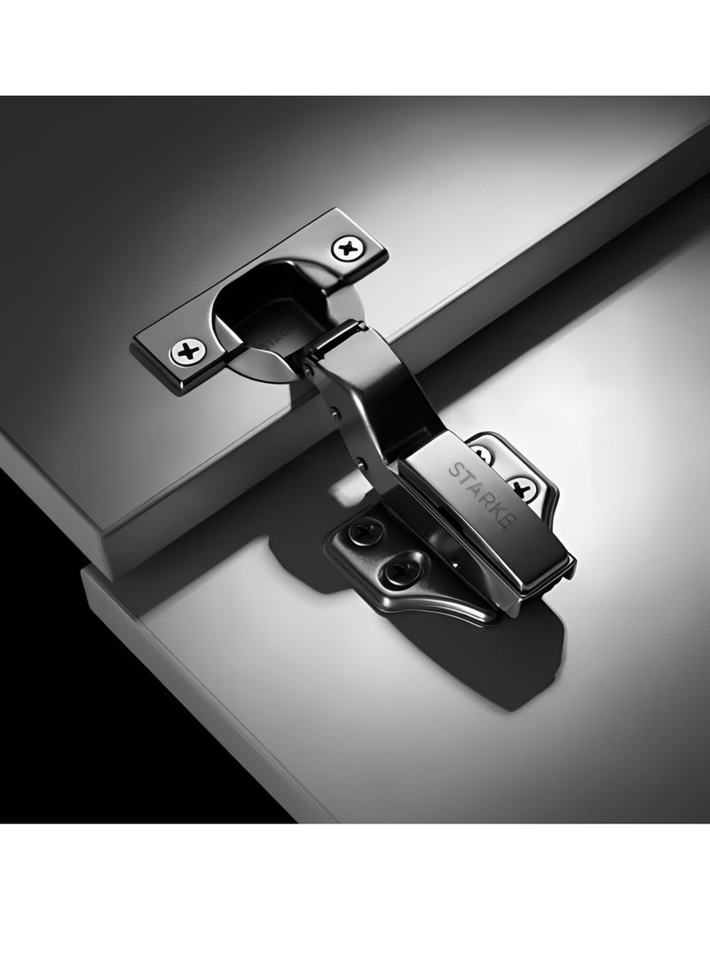 STARKE Pack of 8 Half Over Lay Soft Close Fast Mounted 1 Section Force Buffering Hinge - Silver, 105 Degree Opening Angle, 14-22 mm Application, Protective Cover & Screws included. - Image 5