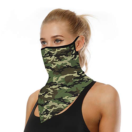 YAYOUREL Fashionable Military Camo Bandana Neck Gaiter Face Mask Covering Bandanas for Men Women Summer UV Cooling Face Scarf Mask Cover Ear Loop Hole Triangle Facemask for Fishing Run - Image 2