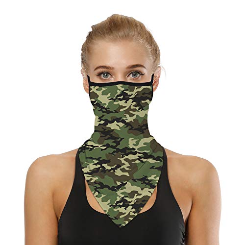 YAYOUREL Fashionable Military Camo Bandana Neck Gaiter Face Mask Covering Bandanas for Men Women Summer UV Cooling Face Scarf Mask Cover Ear Loop Hole Triangle Facemask for Fishing Run - Image 1