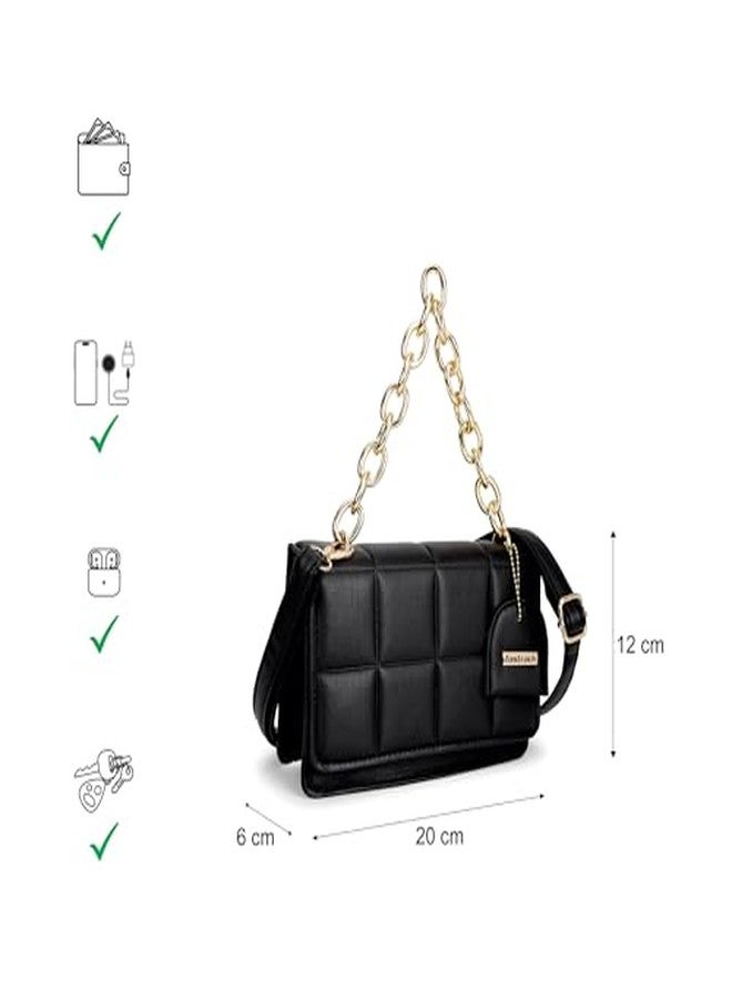 Fastrack Black Quilt Sling | Women’s Quilted Sling Bag with Chain Accent | Faux Leather with Button Closure & Adjustable Strap - Image 5