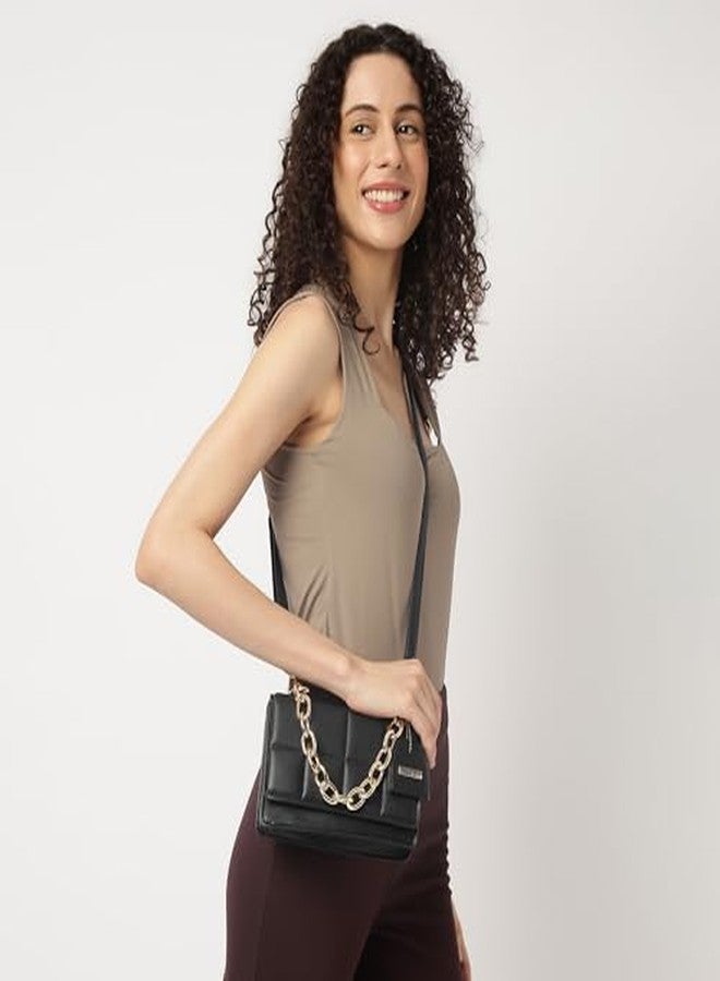 Fastrack Black Quilt Sling | Women’s Quilted Sling Bag with Chain Accent | Faux Leather with Button Closure & Adjustable Strap - Image 3