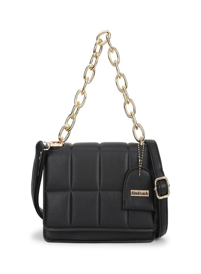 Fastrack Black Quilt Sling | Women’s Quilted Sling Bag with Chain Accent | Faux Leather with Button Closure & Adjustable Strap - Image 2