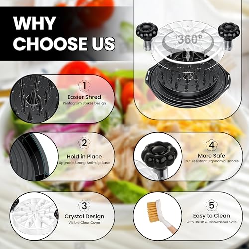 Beiyunee Chicken Shredder Tool Twist Large - 10'' Pro Meat Shredders for Chicken Breast,Visible Kitchen Gadgets Grinder Machine with Brush,Strong Anti-Slip Strip,Ergonomic Handle,BPA Free (Black) - Image 3