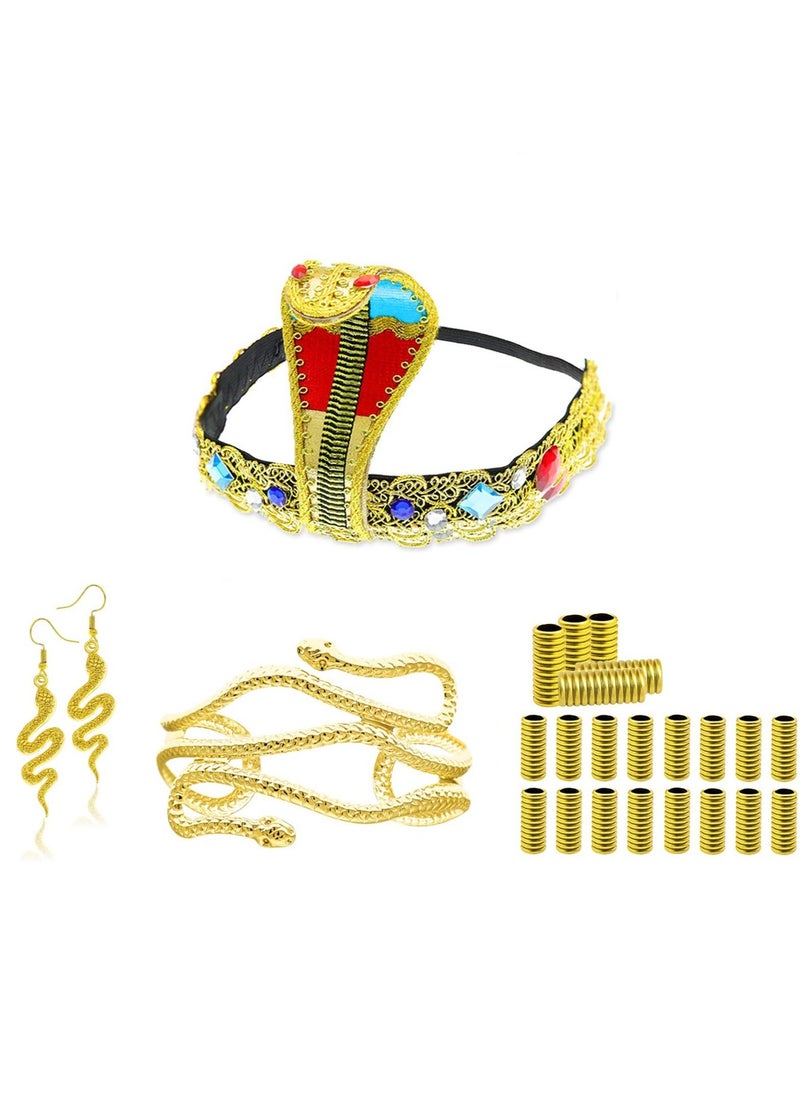 Egyptian Costume Accessories, Egyptian Headpiece, 25 Pieces Egyptian Cleopatra Costume Accessories, Snake Headpiece Golden Arm Cuff Earrings Jewelry Set, for Women Girls Cosplay - Image 1
