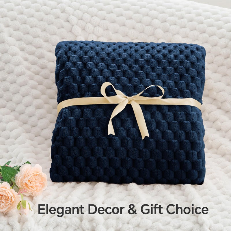 BEDELITE BEDELITE Fleece Blanket Twin Blanket for Bed Couch  3D Jacquard Decorative Navy Throw Blanket  Soft and Cozy Warm Plush Fuzzy Blanket All Seasons Suitable  60x80Inches  - Image 4
