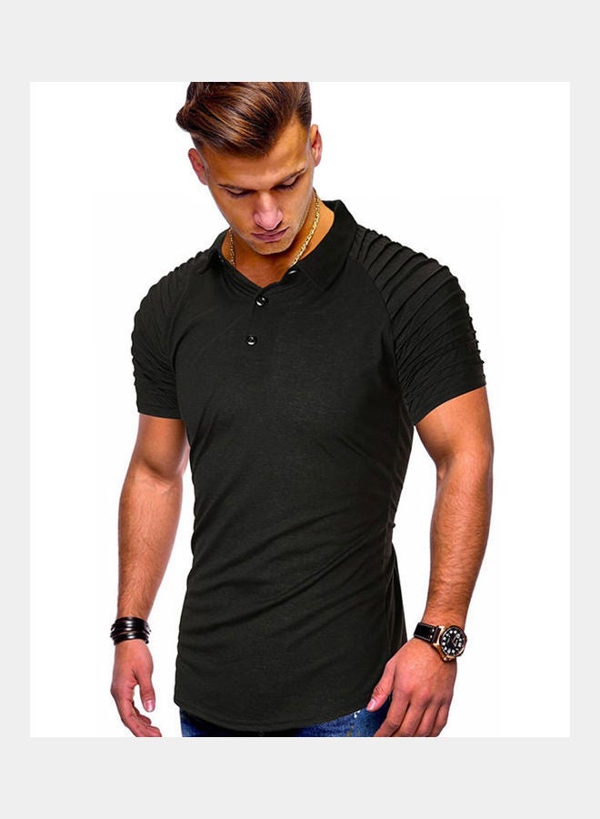 NIBEMINENT Man Brief Shirt Short Sleeves and Turn-down Collar Tops Leisure Pullover with Buttons Decor Black  - Image 1