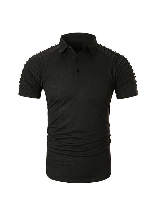 NIBEMINENT Man Brief Shirt Short Sleeves and Turn-down Collar Tops Leisure Pullover with Buttons Decor Black  - Image 3
