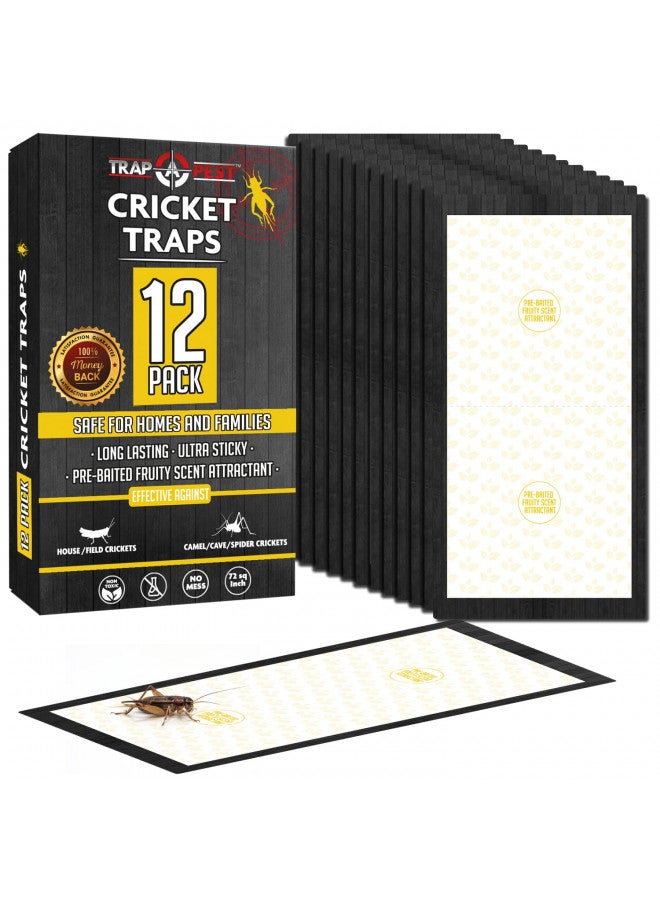 TRAP A PEST مصائد الكريكيت الداخلية (12 مصيدة) مصائد لزجة كبيرة الحجم - مصائد لزجة غير سامة للحشرات - مصيدة كريكيت داخلية مع رائحة فواكه مسبقة الطعم - مصائد لزجة للحشرات - اصطياد الآفات - Image 1