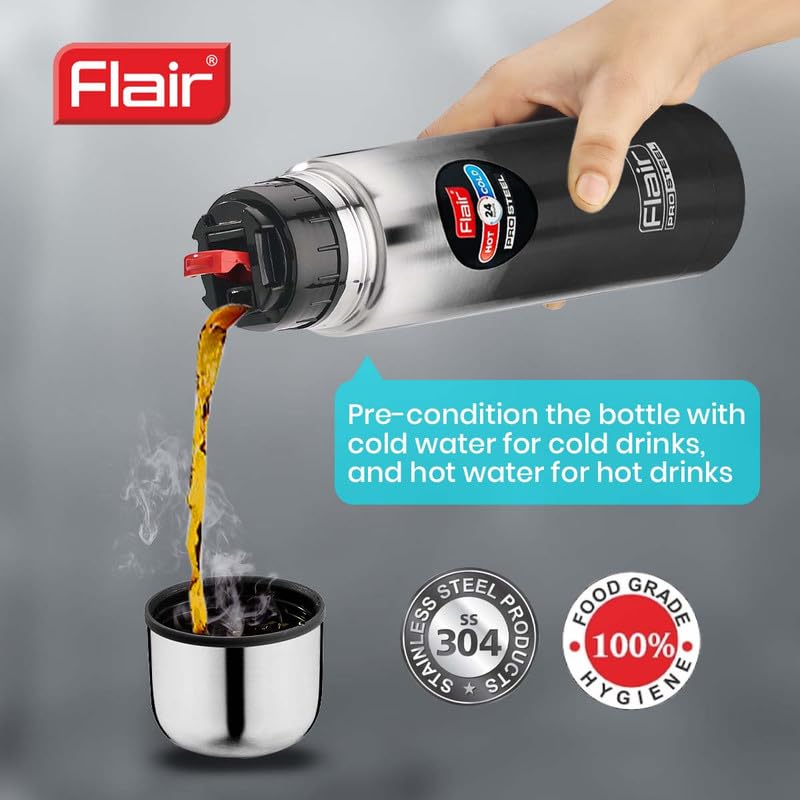 Flair زجاجة فليير باور برو المعزولة من الفولاذ | تصل إلى 24 ساعة ساخنة وباردة | مانعة للتسرب، خالية من BPA، قوية ومتينة، مطلية بالنحاس - مزدوجة الجدران، زجاجة ماء مقاومة للصدأ (500 مل، أسود) - Image 5