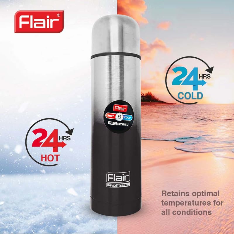 Flair زجاجة فليير باور برو المعزولة من الفولاذ | تصل إلى 24 ساعة ساخنة وباردة | مانعة للتسرب، خالية من BPA، قوية ومتينة، مطلية بالنحاس - مزدوجة الجدران، زجاجة ماء مقاومة للصدأ (500 مل، أسود) - Image 2