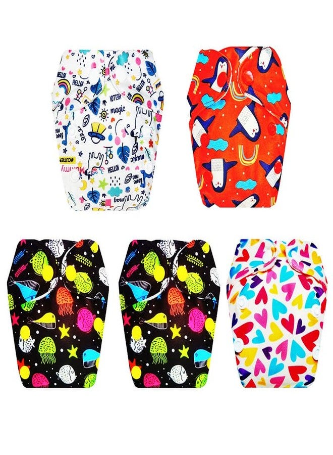 حفاضات قماشية فاخرة من دمبلدو للأطفال حديثي الولادة مع حشوة داخلية (عبوة من 5 قطع) | شعور بالجفاف والراحة | قابلة لإعادة الاستخدام والغسل | سريعة الجفاف | تغيير حفاضات بدون قلق | من 0 إلى 4 أشهر | للجنسين - Image 1