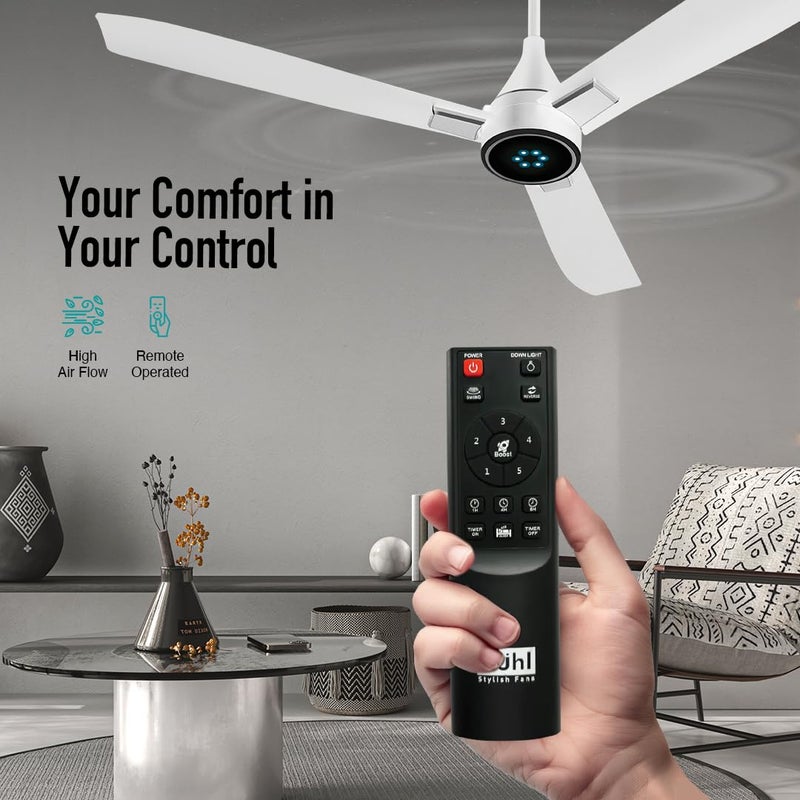 KUHL KUHL Arctis A8 1200 mm BLDC 65 Power Saving BLDC Ceiling Fan With Remote BEE 5 Star Rated ISI Marked High Air Flow LED Indicators 5 Year Warranty on Motor White  - Image 5