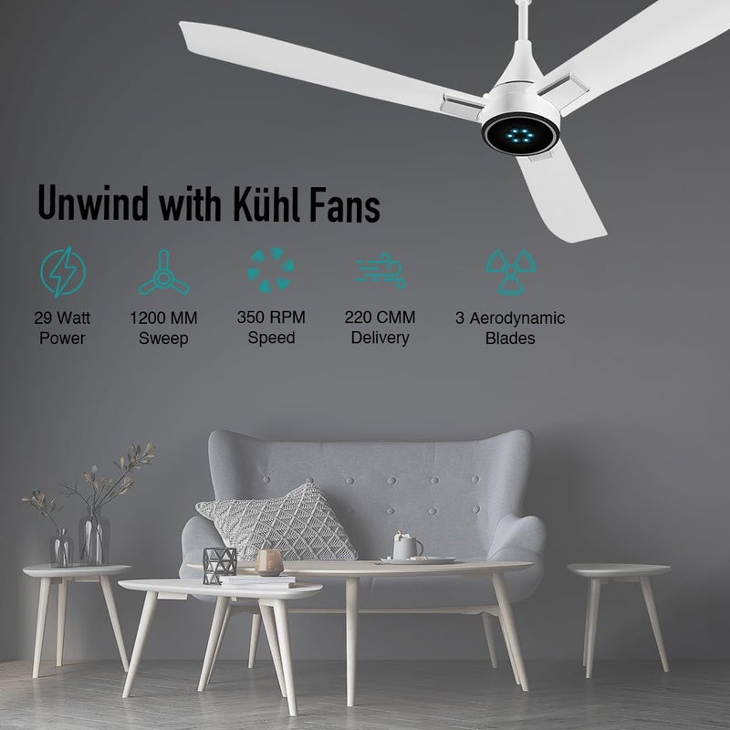 KUHL KUHL Arctis A8 1200 mm BLDC 65 Power Saving BLDC Ceiling Fan With Remote BEE 5 Star Rated ISI Marked High Air Flow LED Indicators 5 Year Warranty on Motor White  - Image 3