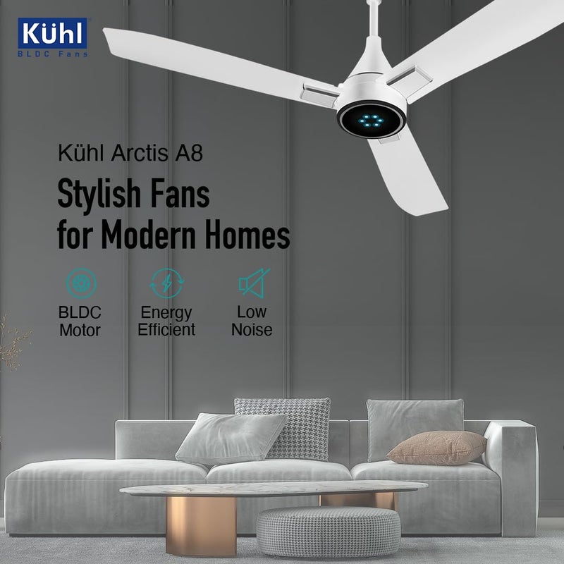 KUHL KUHL Arctis A8 1200 mm BLDC 65 Power Saving BLDC Ceiling Fan With Remote BEE 5 Star Rated ISI Marked High Air Flow LED Indicators 5 Year Warranty on Motor White  - Image 2