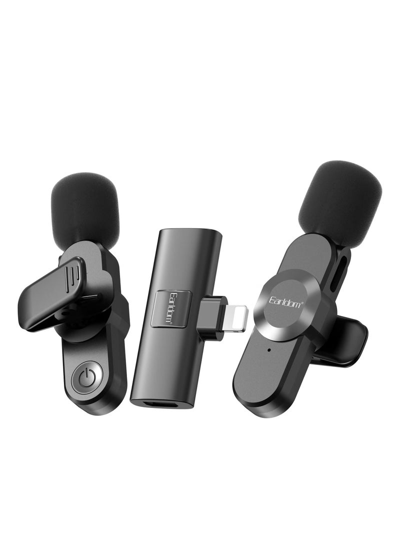 Earldom Wireless Lavalier Lapel Microphone with Lightning Connector – 25m Wireless Range, Dual Mic, Plug-and-Play for iPhone – Ideal for Video Recording, Interviews, Vlogging, Podcasts, 2.4 GHz Wireless Technology, High-Quality Sound for Clear Audio - Image 1