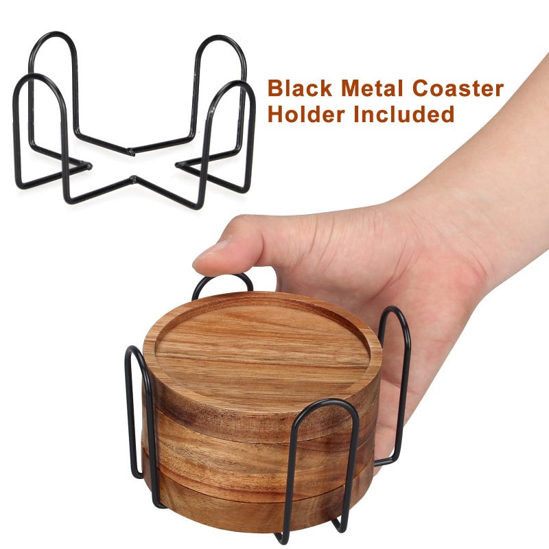 Renawe 4 Pcs Farmhouse Wooden Coasters with Holder Cute Wood Drink Coaster Set Outdoor Beer Costers Home Decoration Coffee Table Decor Gift Cup Coaster Bar Kitchen Dining Table Accessories Modern Coasters - Image 5