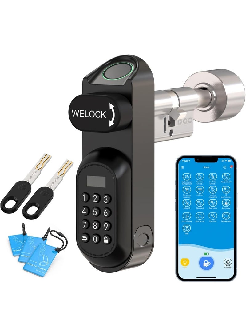 WELOCK U81-UAE Biometric Smart Cylinder Door Lock with Fingerprint Password WI-FI App RFID Card Spare Mechanical Key for Front Door - Image 1