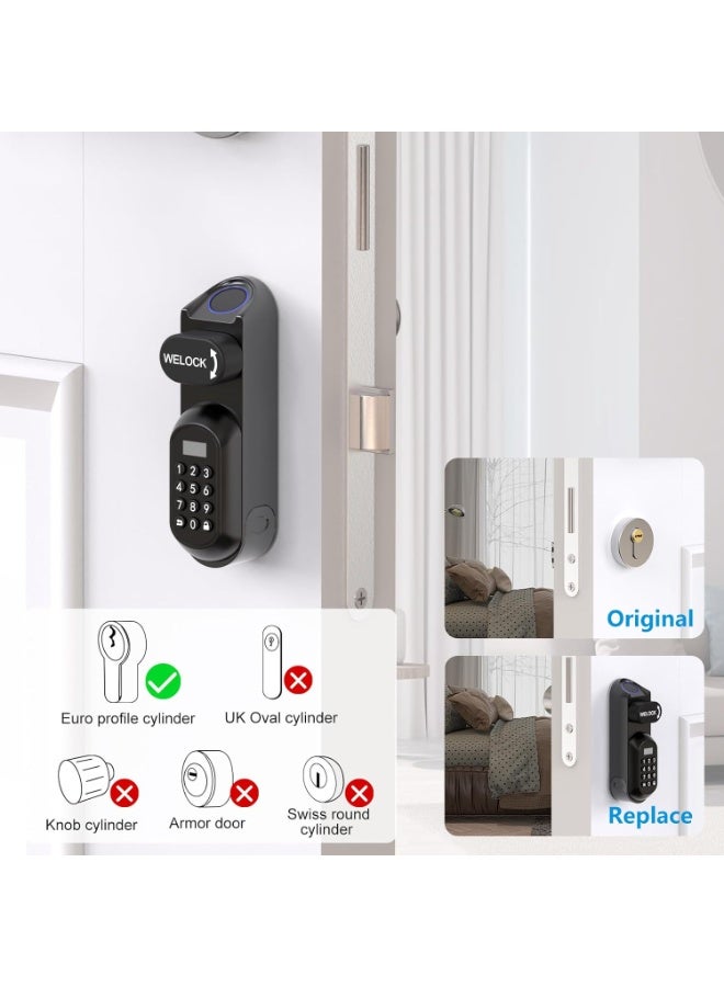 WELOCK U81-UAE Biometric Smart Cylinder Door Lock with Fingerprint Password WI-FI App RFID Card Spare Mechanical Key for Front Door - Image 4