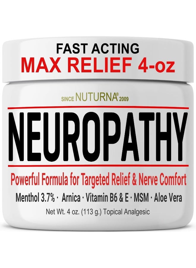 Nuturna Neuropathy Nerve Pain Relief Cream Maximum Strength Relief Cream For Feet, Hands, Legs, Toes Pain Reliever, Large 3 Oz Ultra Strength Arnica, Msm, Menthol, Soothing, Fast-Acting Anti-Inflammatory - Image 1