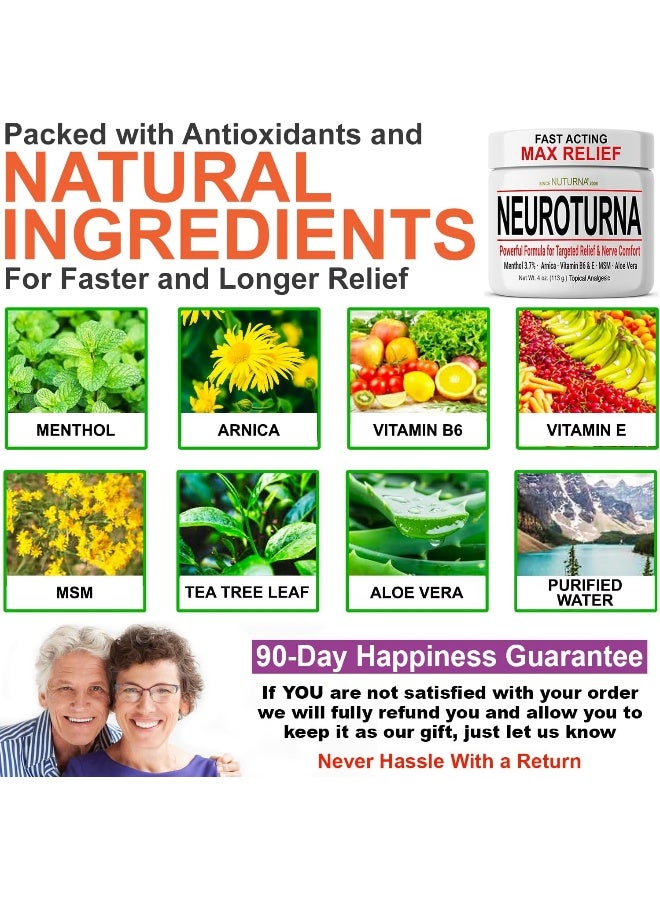 Nuturna Neuropathy Nerve Pain Relief Cream Maximum Strength Relief Cream For Feet, Hands, Legs, Toes Pain Reliever, Large 3 Oz Ultra Strength Arnica, Msm, Menthol, Soothing, Fast-Acting Anti-Inflammatory - Image 4