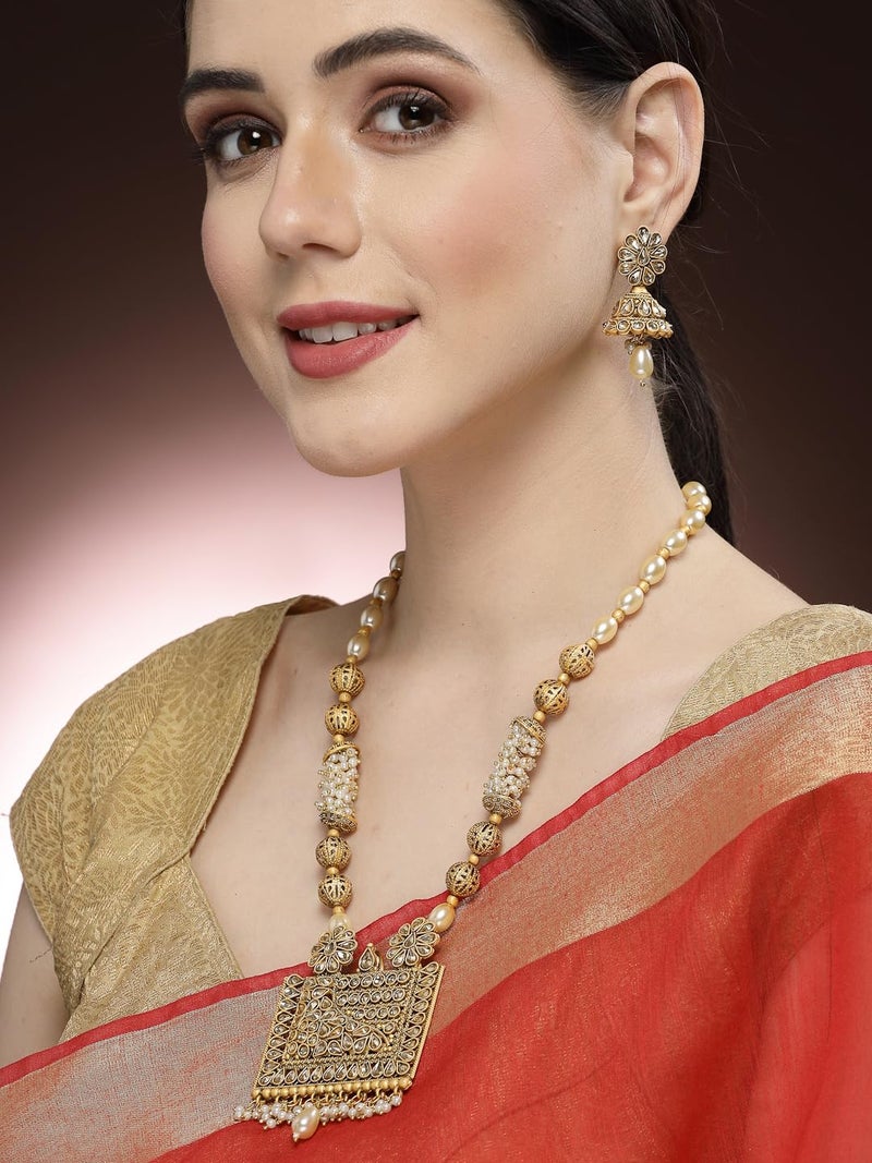 Adiva Latest Gold-Plated Kundan Stone Studded & Pearls Jewellery Set for Women, Traditional Stylish Jewellery Set for Women Party, Wedding, Bridal, Occasion, Festive - Image 3