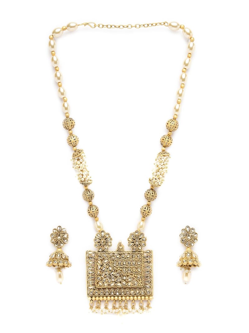 Adiva Latest Gold-Plated Kundan Stone Studded & Pearls Jewellery Set for Women, Traditional Stylish Jewellery Set for Women Party, Wedding, Bridal, Occasion, Festive - Image 1