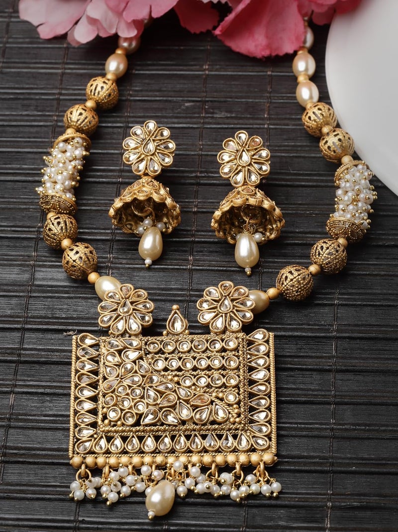 Adiva Latest Gold-Plated Kundan Stone Studded & Pearls Jewellery Set for Women, Traditional Stylish Jewellery Set for Women Party, Wedding, Bridal, Occasion, Festive - Image 4