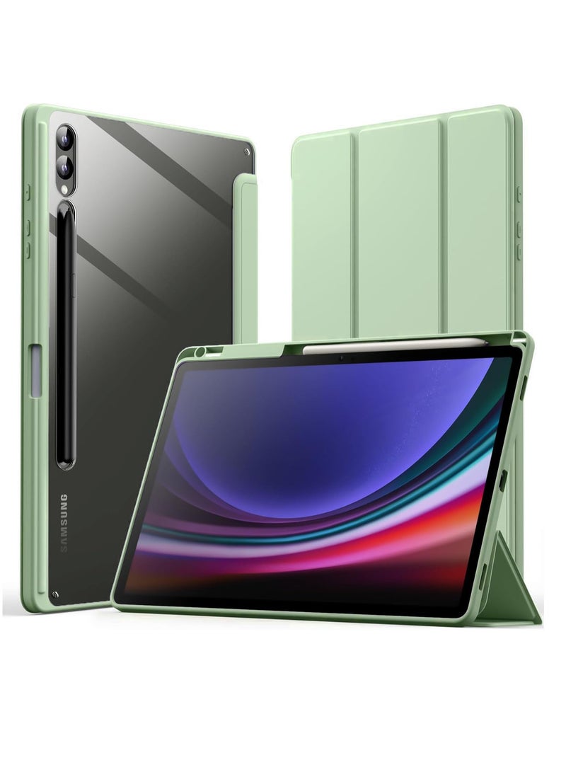 Hybrid Slim Case for Samsung Galaxy Tab S8/Tab S7 11 Inch (Model SM-X700/X706/T870/T875/T878) with S Pen Holder, Cover with Clear Transparent Back Shell, Auto Wake/Sleep (green)