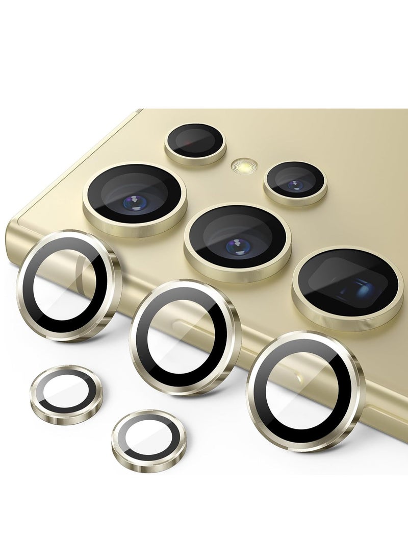 MIGOFAST Camera Lens Protector for Samsung Galaxy S24 Ultra, 9H Tempered Glass Metal Individual Ring Cover, Easy Installation Tray, HD Clear, 1 Set Gold - Image 1