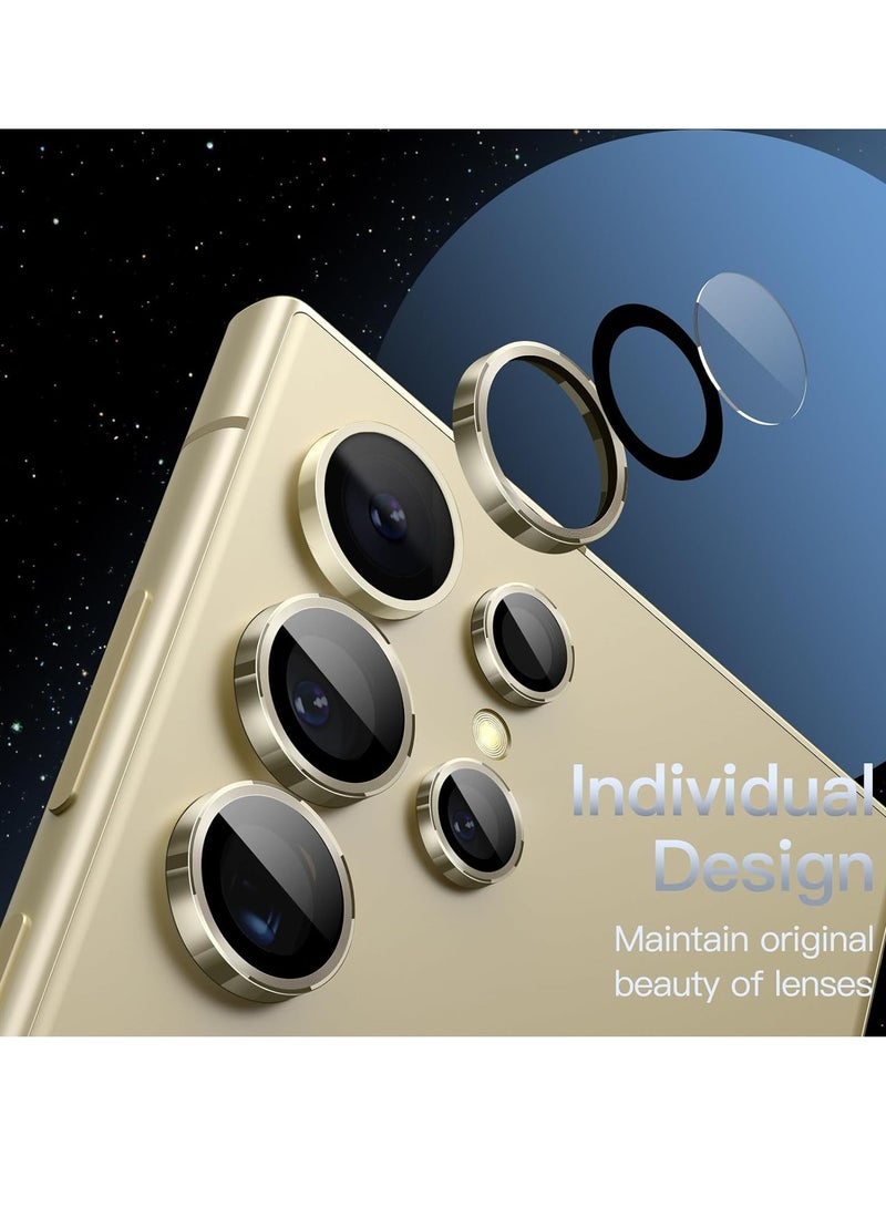 MIGOFAST Camera Lens Protector for Samsung Galaxy S24 Ultra, 9H Tempered Glass Metal Individual Ring Cover, Easy Installation Tray, HD Clear, 1 Set Gold - Image 3