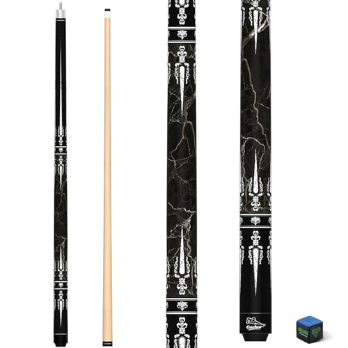 CUEBAR Pool Cue Stick 58 Inch 2Piece Billiard Cue with Geometric Sword Inlays Unwrapped Grip Maple Shaft 13mm Tip Black 21 Oz - Image 1